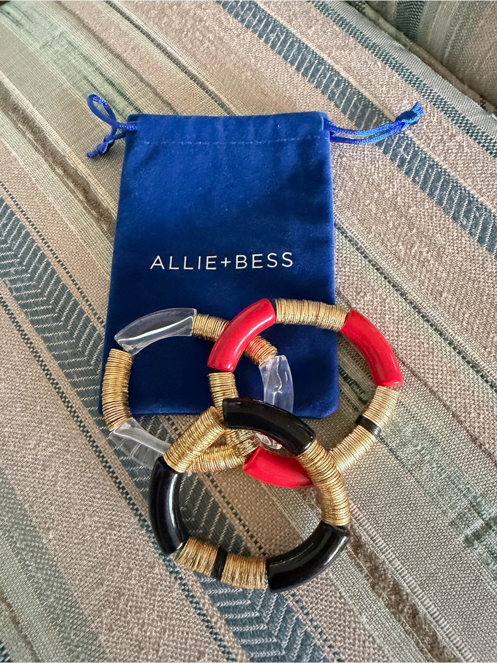 ALLIE + BESS Zo Gold Wrapped Bracelet Set with Red, Black & Clear Accents
